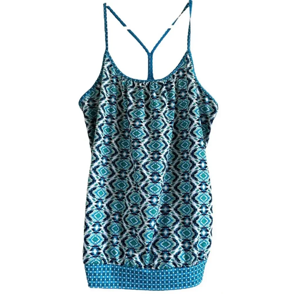 Prana Quinn Tank Top Pattern Sleeveless Scoop Neck Racerback Blue Guava Medium